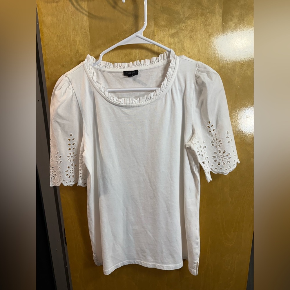 Talbots White Ruffled Short Sleeve Blouse